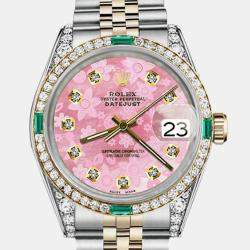 Rolex Customised Pink Diamond 18K Yellow Gold Stainless Steel Datejust 16013 Automatic Men's Wristwatch 36mm