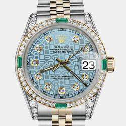 Rolex Customised Ice Blue Diamond 18K Yellow Gold Stainless Steel Datejust 16013 Automatic Men's Wristwatch 36mm