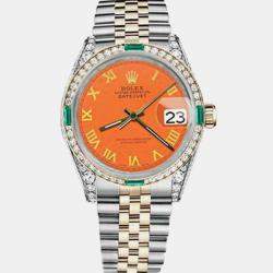Rolex Customised Orange Diamond 18K Yellow Gold Stainless Steel Datejust 16013 Automatic Men's Wristwatch 36mm