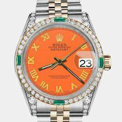 Rolex Customised Orange Diamond 18K Yellow Gold Stainless Steel Datejust 16013 Automatic Men's Wristwatch 36mm