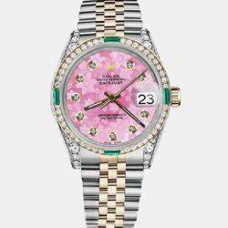 Rolex Customised Pink MOP Diamond 18K Yellow Gold Stainless Steel Datejust 16013 Automatic Men's Wristwatch 36mm