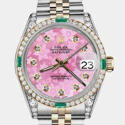 Rolex Customised Pink MOP Diamond 18K Yellow Gold Stainless Steel Datejust 16013 Automatic Men's Wristwatch 36mm