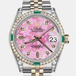 Rolex Customised Pink MOP Diamond 18K Yellow Gold Stainless Steel Datejust 16013 Automatic Men's Wristwatch 36mm
