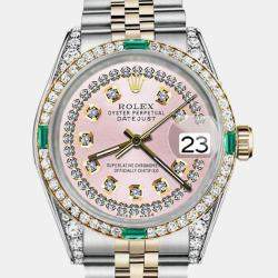 Rolex Customised Pink Diamond 18K Yellow Gold Stainless Steel Datejust 16013 Automatic Men's Wristwatch 36mm