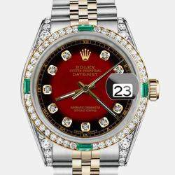 Rolex Customised Red Vignette Diamond 18K Yellow Gold Stainless Steel Datejust 16013 Automatic Men's Wristwatch 36mm