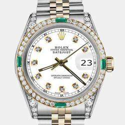 Rolex Customised White Diamond 18K Yellow Gold Stainless Steel Datejust 16013 Automatic Men's Wristwatch 36mm
