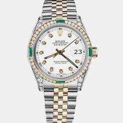 Rolex Customised White Diamond 18K Yellow Gold Stainless Steel Datejust 16013 Automatic Men's Wristwatch 36mm