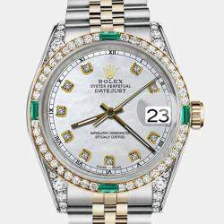 Rolex Customised White MOP Diamond 18K Yellow Gold Stainless Steel Datejust 16013 Automatic Men's Wristwatch 36mm