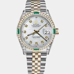 Rolex Customised White MOP Diamond 18K Yellow Gold Stainless Steel Datejust 16013 Automatic Men's Wristwatch 36mm