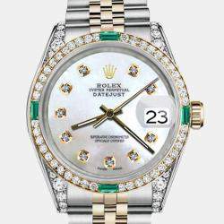 Rolex Customised White MOP Diamond 18K Yellow Gold Stainless Steel Datejust 16013 Automatic Men's Wristwatch 36mm