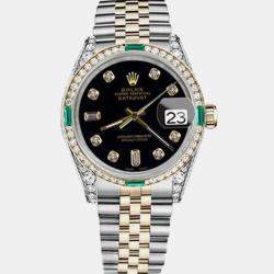 Rolex Customised Black Diamond 18K Yellow Gold Stainless Steel Datejust 16013 Automatic Men's Wristwatch 36mm