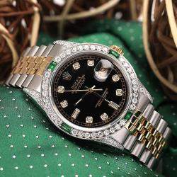 Rolex Customised Black Diamond 18K Yellow Gold Stainless Steel Datejust 16013 Automatic Men's Wristwatch 36mm