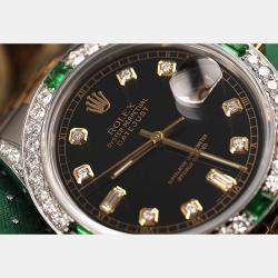 Rolex Customised Black Diamond 18K Yellow Gold Stainless Steel Datejust 16013 Automatic Men's Wristwatch 36mm