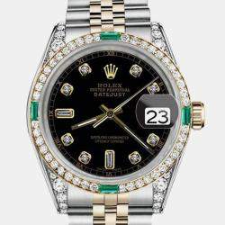 Rolex Customised Black Diamond 18K Yellow Gold Stainless Steel Datejust 16013 Automatic Men's Wristwatch 36mm