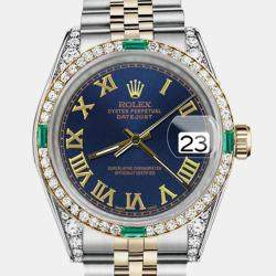 Rolex Customised Blue Diamond 18K Yellow Gold Stainless Steel Datejust 16013 Automatic Men's Wristwatch 36mm
