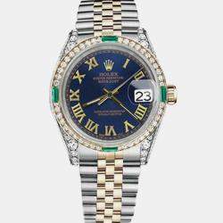 Rolex Customised Blue Diamond 18K Yellow Gold Stainless Steel Datejust 16013 Automatic Men's Wristwatch 36mm