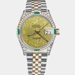 Rolex Customised Champagne Diamond 18K Yellow Gold Stainless Steel Datejust 16013 Automatic Men's Wristwatch 36mm