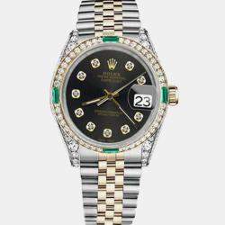 Rolex Customised Chocolate Diamond 18K Yellow Gold Stainless Steel Datejust 16013 Automatic Men's Wristwatch 36mm