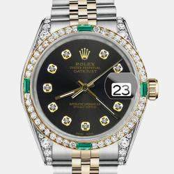 Rolex Customised Chocolate Diamond 18K Yellow Gold Stainless Steel Datejust 16013 Automatic Men's Wristwatch 36mm