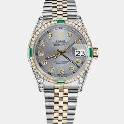 Rolex Customised Grey Diamond 18K Yellow Gold Stainless Steel Datejust 16013 Automatic Men's Wristwatch 36mm