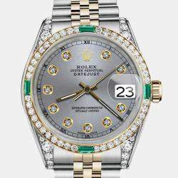 Rolex Customised Grey Diamond 18K Yellow Gold Stainless Steel Datejust 16013 Automatic Men's Wristwatch 36mm