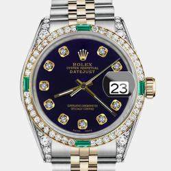 Rolex Customised Purple Diamond 18K Yellow Gold Stainless Steel Datejust 16013 Automatic Men's Wristwatch 36mm