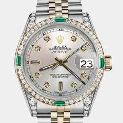 Rolex Customised Silver Diamond 18K Yellow Gold Stainless Steel Datejust 16013 Automatic Men's Wristwatch 36mm