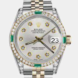 Rolex Customised Silver Diamond 18K Yellow Gold Stainless Steel Datejust 16013 Automatic Men's Wristwatch 36mm