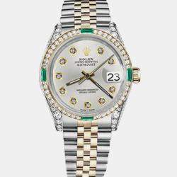 Rolex Customised Silver Diamond 18K Yellow Gold Stainless Steel Datejust 16013 Automatic Men's Wristwatch 36mm
