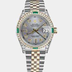 Rolex Customised Grey Diamond 18K Yellow Gold Stainless Steel Datejust 16013 Automatic Men's Wristwatch 36mm