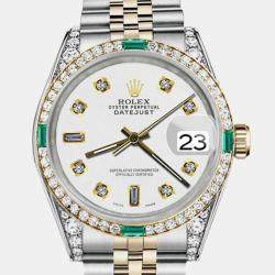 Rolex Customised White Diamond 18K Yellow Gold Stainless Steel Datejust 16013 Automatic Men's Wristwatch 36mm