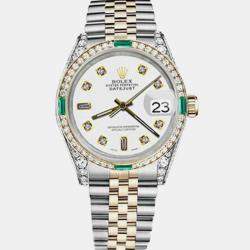 Rolex Customised White Diamond 18K Yellow Gold Stainless Steel Datejust 16013 Automatic Men's Wristwatch 36mm