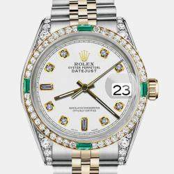 Rolex Customised White Diamond 18K Yellow Gold Stainless Steel Datejust 16013 Automatic Men's Wristwatch 36mm