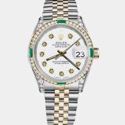 Rolex Customised White Diamond 18K Yellow Gold Stainless Steel Datejust 16013 Automatic Men's Wristwatch 36mm