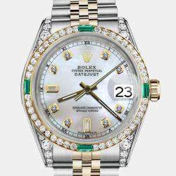 Rolex Customised White MOP Diamond 18K Yellow Gold Stainless Steel Datejust 16013 Automatic Men's Wristwatch 36mm