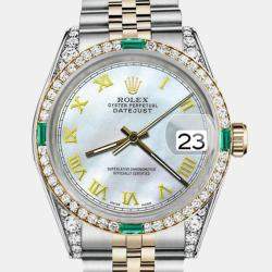 Rolex Customised White MOP Diamond 18K Yellow Gold Stainless Steel Datejust 16013 Automatic Men's Wristwatch 36mm