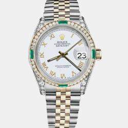Rolex Customised White Diamond 18K Yellow Gold Stainless Steel Datejust 16013 Automatic Men's Wristwatch 36mm
