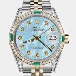 Rolex Customised Blue MOP Diamond 18K Yellow Gold Stainless Steel Datejust 16013 Automatic Men's Wristwatch 36mm