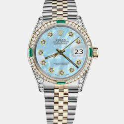 Rolex Customised Blue MOP Diamond 18K Yellow Gold Stainless Steel Datejust 16013 Automatic Men's Wristwatch 36mm