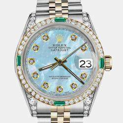 Rolex Customised Blue MOP Diamond 18K Yellow Gold Stainless Steel Datejust 16013 Automatic Men's Wristwatch 36mm