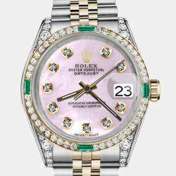 Rolex Customised Pink MOP Diamond 18K Yellow Gold Stainless Steel Datejust 16013 Automatic Men's Wristwatch 36mm