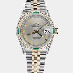 Rolex Customised Grey Diamond 18K Yellow Gold Stainless Steel Datejust 16013 Automatic Men's Wristwatch 36mm