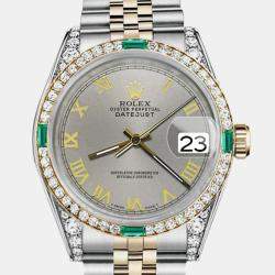Rolex Customised Grey Diamond 18K Yellow Gold Stainless Steel Datejust 16013 Automatic Men's Wristwatch 36mm