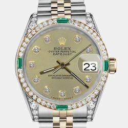 Rolex Customised Champagne Diamond 18K Yellow Gold Stainless Steel Datejust 16013 Automatic Men's Wristwatch 36mm