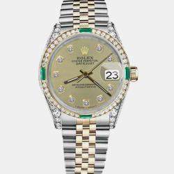 Rolex Customised Champagne Diamond 18K Yellow Gold Stainless Steel Datejust 16013 Automatic Men's Wristwatch 36mm