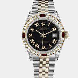 Rolex Customised Black Diamond 18K Yellow Gold Stainless Steel Datejust 16013 Automatic Men's Wristwatch 36mm