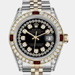 Rolex Customised Black Diamond 18K Yellow Gold Stainless Steel Datejust 16013 Automatic Men's Wristwatch 36mm