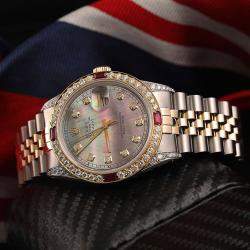 Rolex Customised Black MOP Diamond 18K Yellow Gold Stainless Steel Datejust 16013 Automatic Men's Wristwatch 36mm
