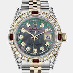 Rolex Customised Black MOP Diamond 18K Yellow Gold Stainless Steel Datejust 16013 Automatic Men's Wristwatch 36mm