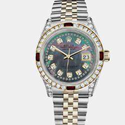 Rolex Customised Black MOP Diamond 18K Yellow Gold Stainless Steel Datejust 16013 Automatic Men's Wristwatch 36mm